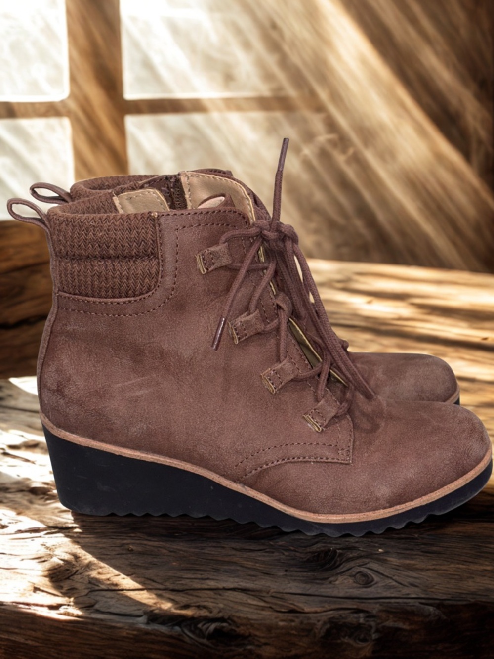 Women’s Brown Wedge Ankle Boots with Lace-Up Front